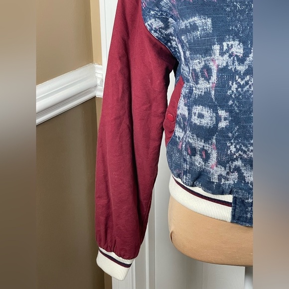 FREE PEOPLE Varsity of Dreams Bomber Jacket Denim Maroon XS - Picture 8 of 13